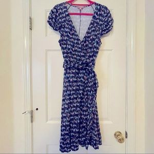 Lilly Pulitzer Adriel Ruffle Wrap Dress in Navy Buoy Print Size XL